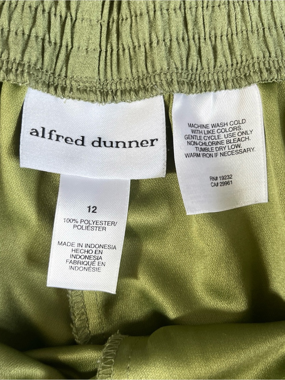Alfred Dunner Pants 12 Sage Green Straight Leg Elastic Waist Pockets Casual Fall - Picture 2 of 8
